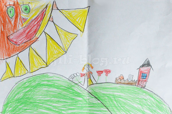 Детский рисунок Солнышко, полянка